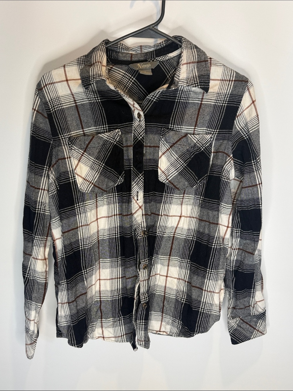Natural Reflections women's Black, White & Gray Plaid Button-Down Shirt